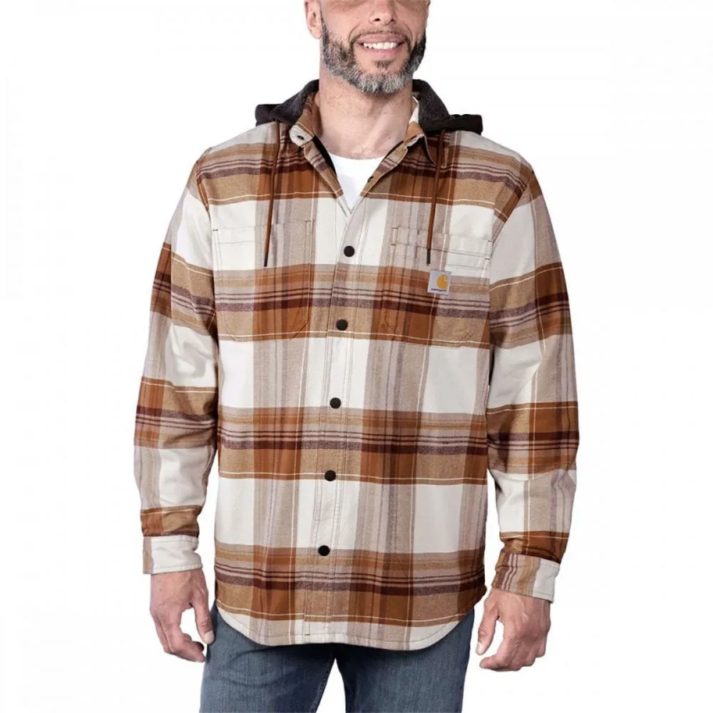 105938 Flannel Sherpa-Lined Hooded Shirt Jacket Carhartt Brown M *One Size Only - Outlet Store*