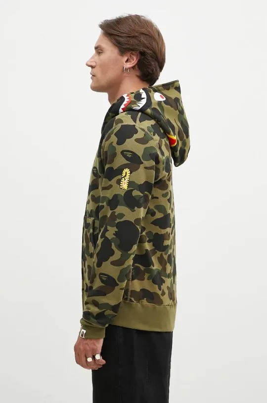 A Bathing Ape cotton sweatshirt 1St Camo 2Nd Shark Full Zip men's green color hooded 1K80115004