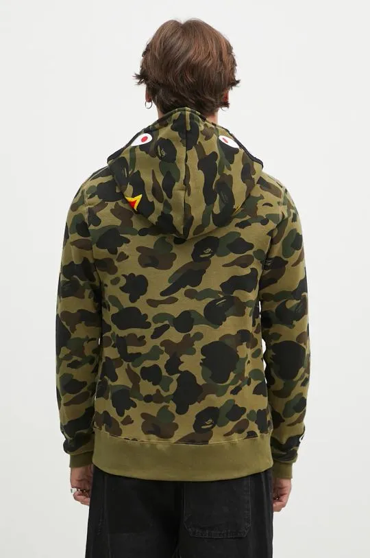 A Bathing Ape cotton sweatshirt 1St Camo 2Nd Shark Full Zip men's green color hooded 1K80115004