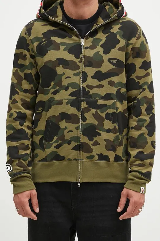 A Bathing Ape cotton sweatshirt 1St Camo 2Nd Shark Full Zip men's green color hooded 1K80115004