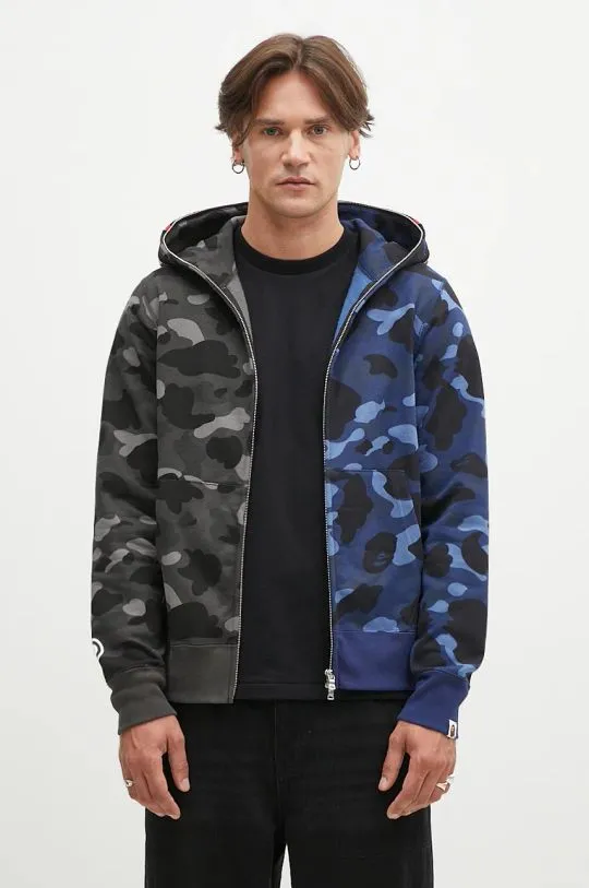 A Bathing Ape cotton sweatshirt Color Camo Separate Shark Full Zip men's black color hooded 1K80115001