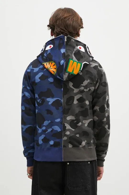 A Bathing Ape cotton sweatshirt Color Camo Separate Shark Full Zip men's black color hooded 1K80115001