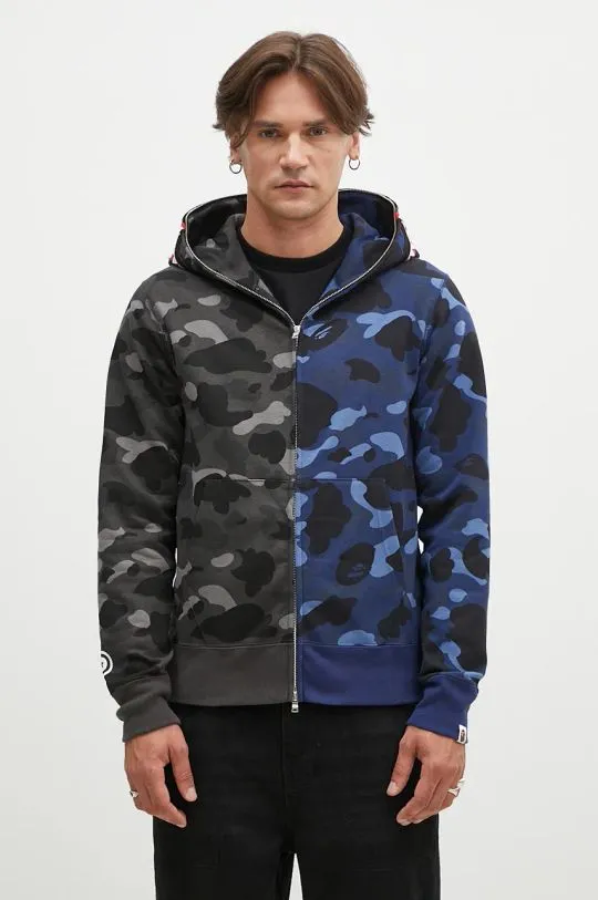 A Bathing Ape cotton sweatshirt Color Camo Separate Shark Full Zip men's black color hooded 1K80115001