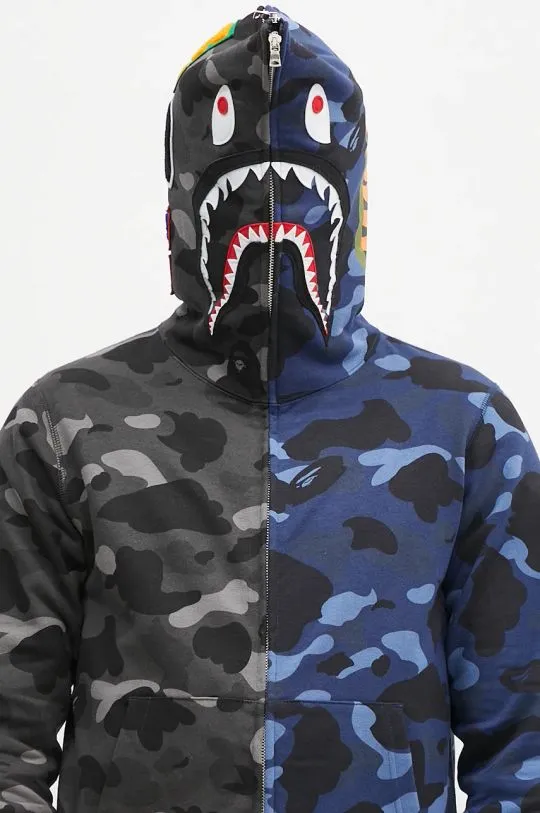 A Bathing Ape cotton sweatshirt Color Camo Separate Shark Full Zip men's black color hooded 1K80115001