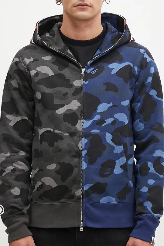 A Bathing Ape cotton sweatshirt Color Camo Separate Shark Full Zip men's black color hooded 1K80115001