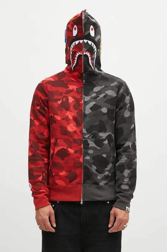 A Bathing Ape cotton sweatshirt Color Camo Separate Shark Full Zip men's red color hooded 1K80115001