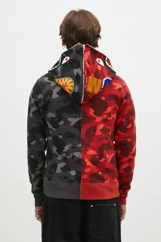 A Bathing Ape cotton sweatshirt Color Camo Separate Shark Full Zip men's red color hooded 1K80115001