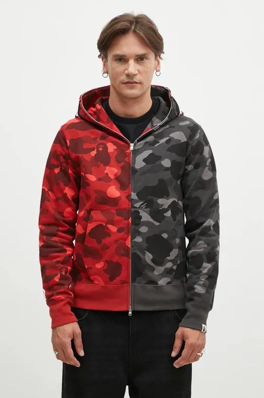 A Bathing Ape cotton sweatshirt Color Camo Separate Shark Full Zip men's red color hooded 1K80115001