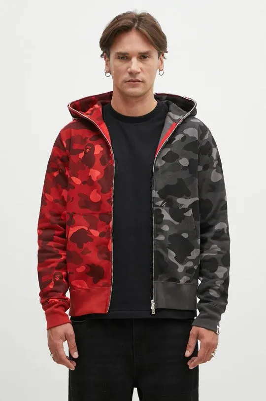 A Bathing Ape cotton sweatshirt Color Camo Separate Shark Full Zip men's red color hooded 1K80115001