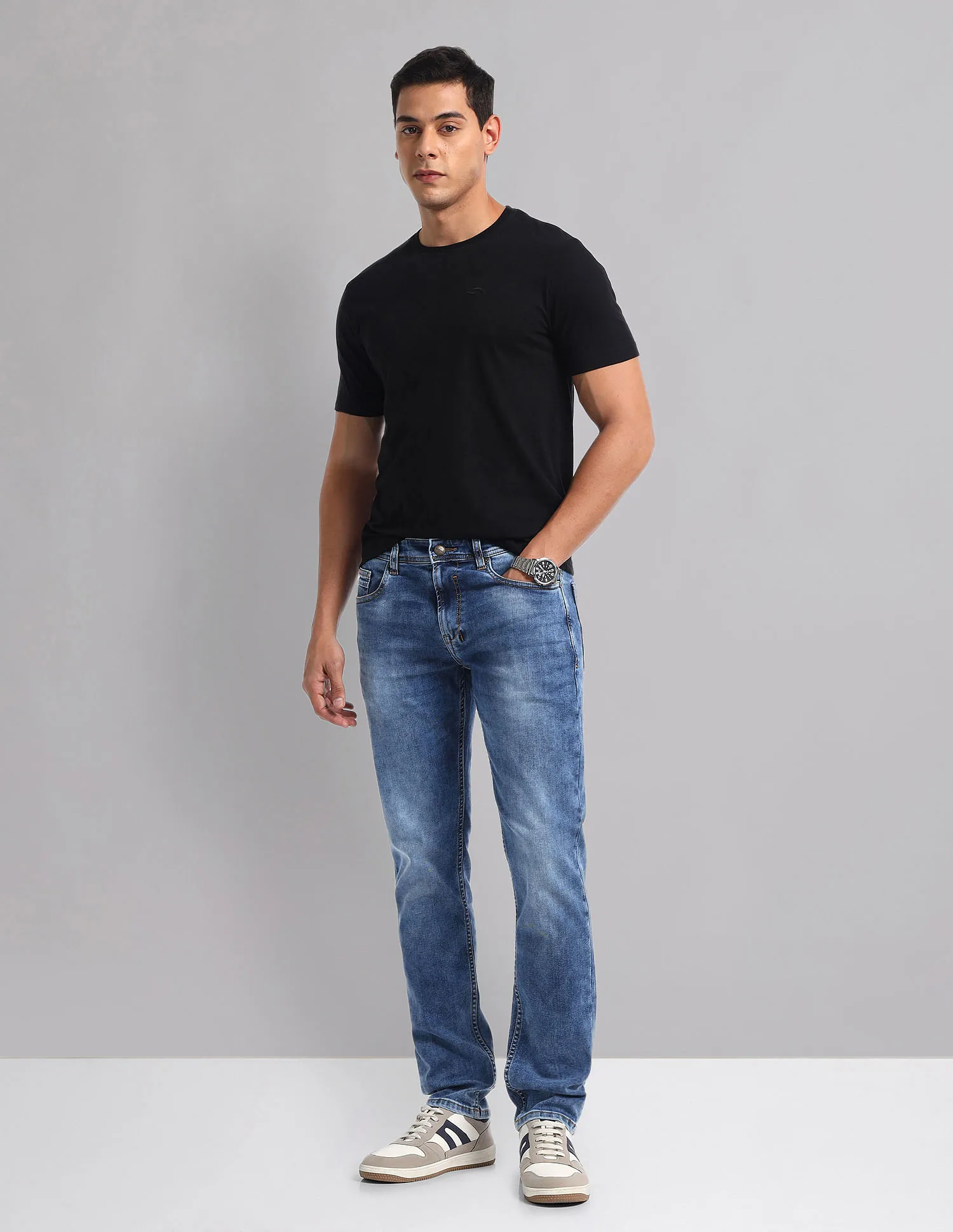 AD by Arvind Stone Wash Slim Fit Jeans