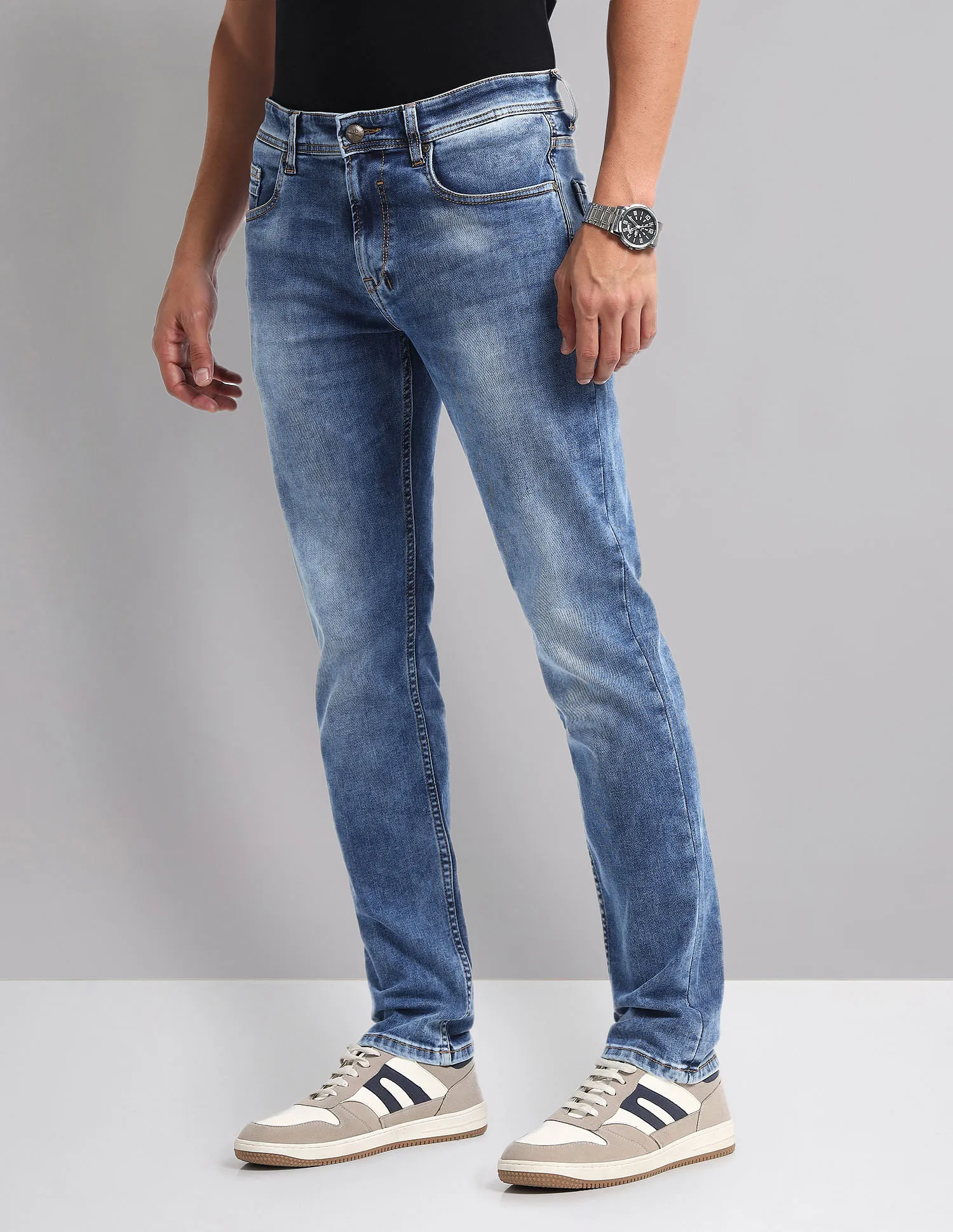 AD by Arvind Stone Wash Slim Fit Jeans