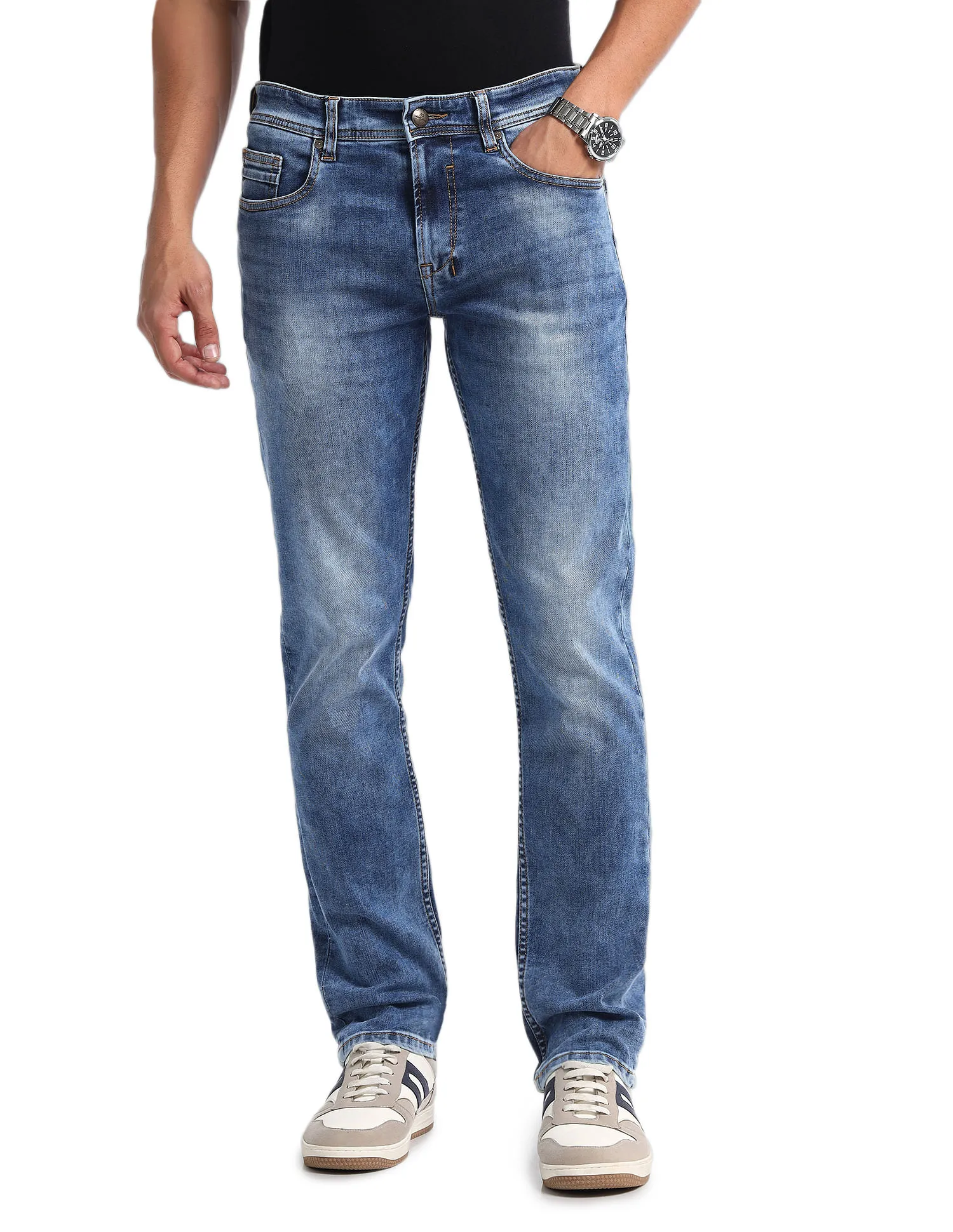 AD by Arvind Stone Wash Slim Fit Jeans