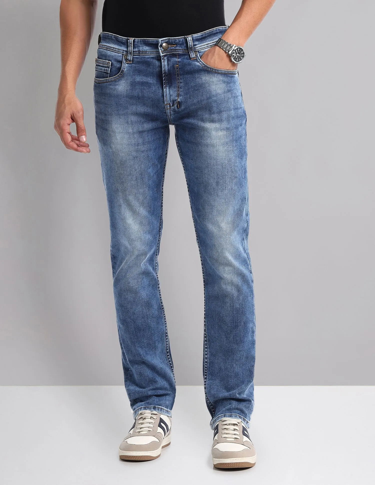 AD by Arvind Stone Wash Slim Fit Jeans