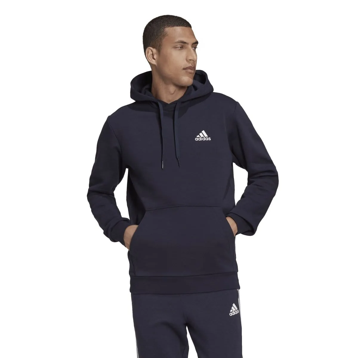 ADIDAS MEN'S ESSENTIALS FLEECE NAVY HOODIE