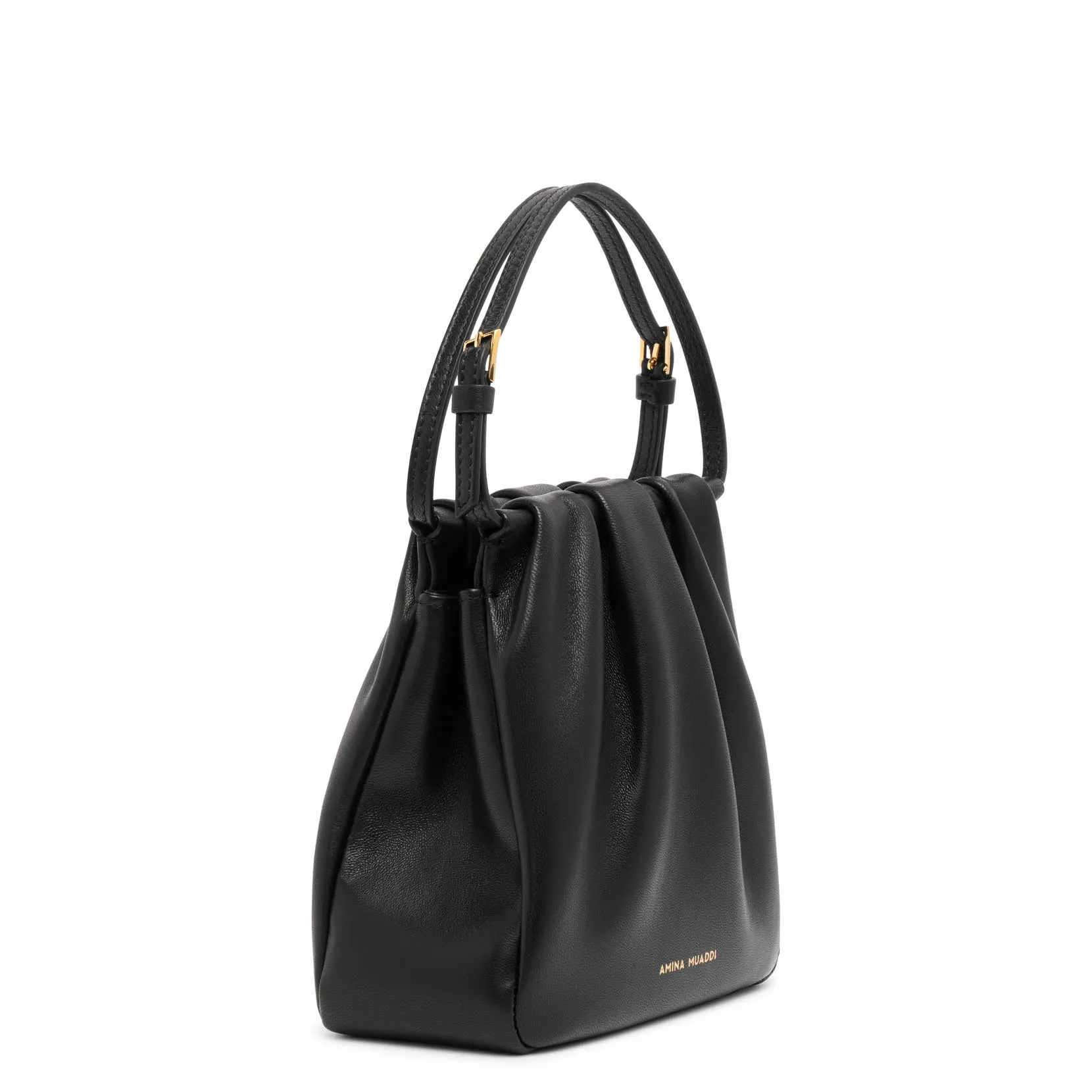 Amina Muaddi Vittoria black leather bag