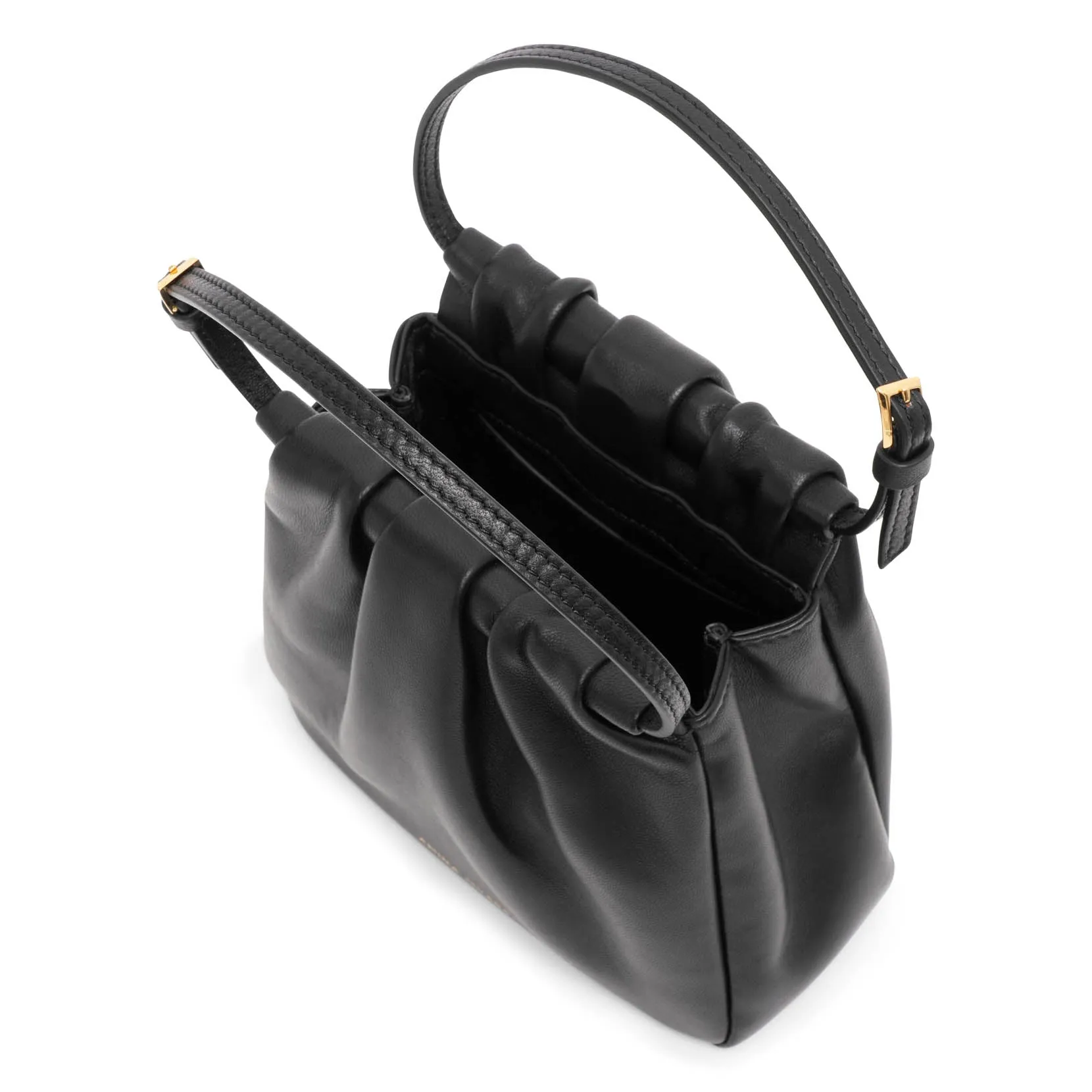 Amina Muaddi Vittoria black leather bag