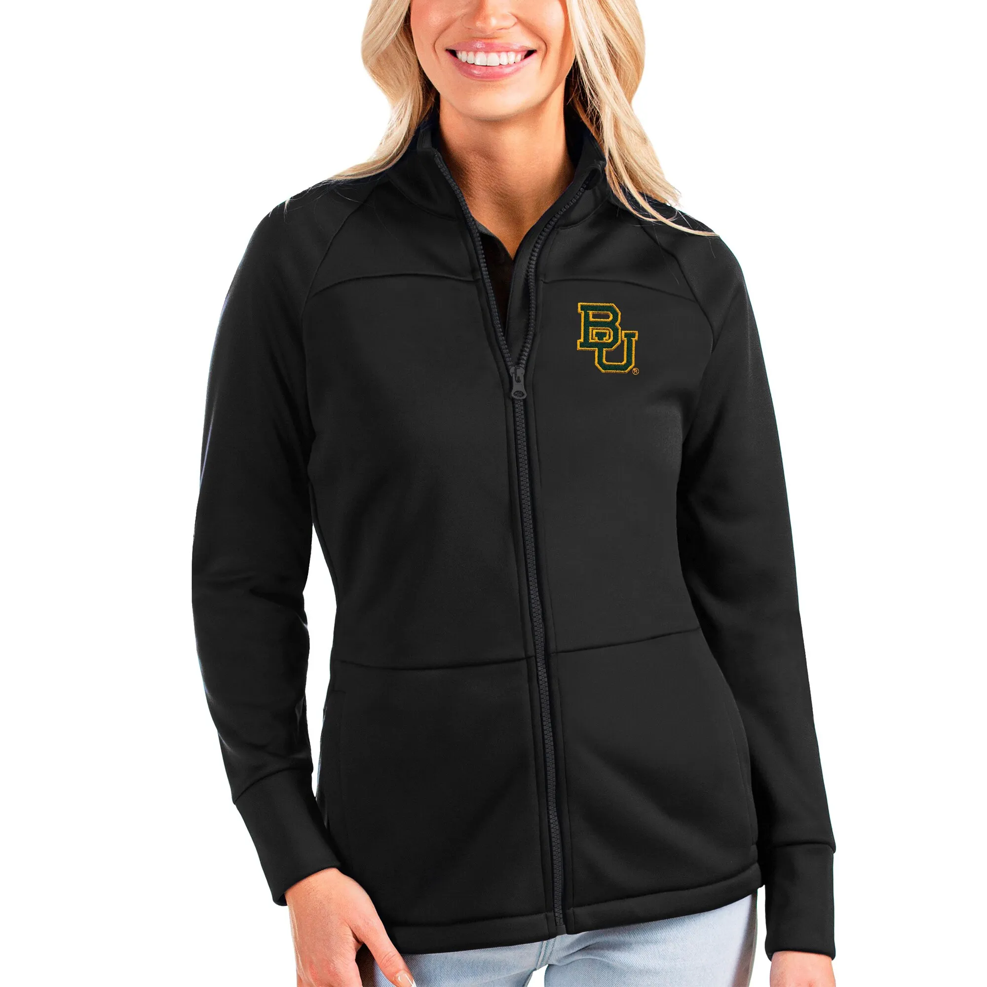 Antigua Baylor Bears Women's Black Links Full-Zip Raglan Golf Jacket