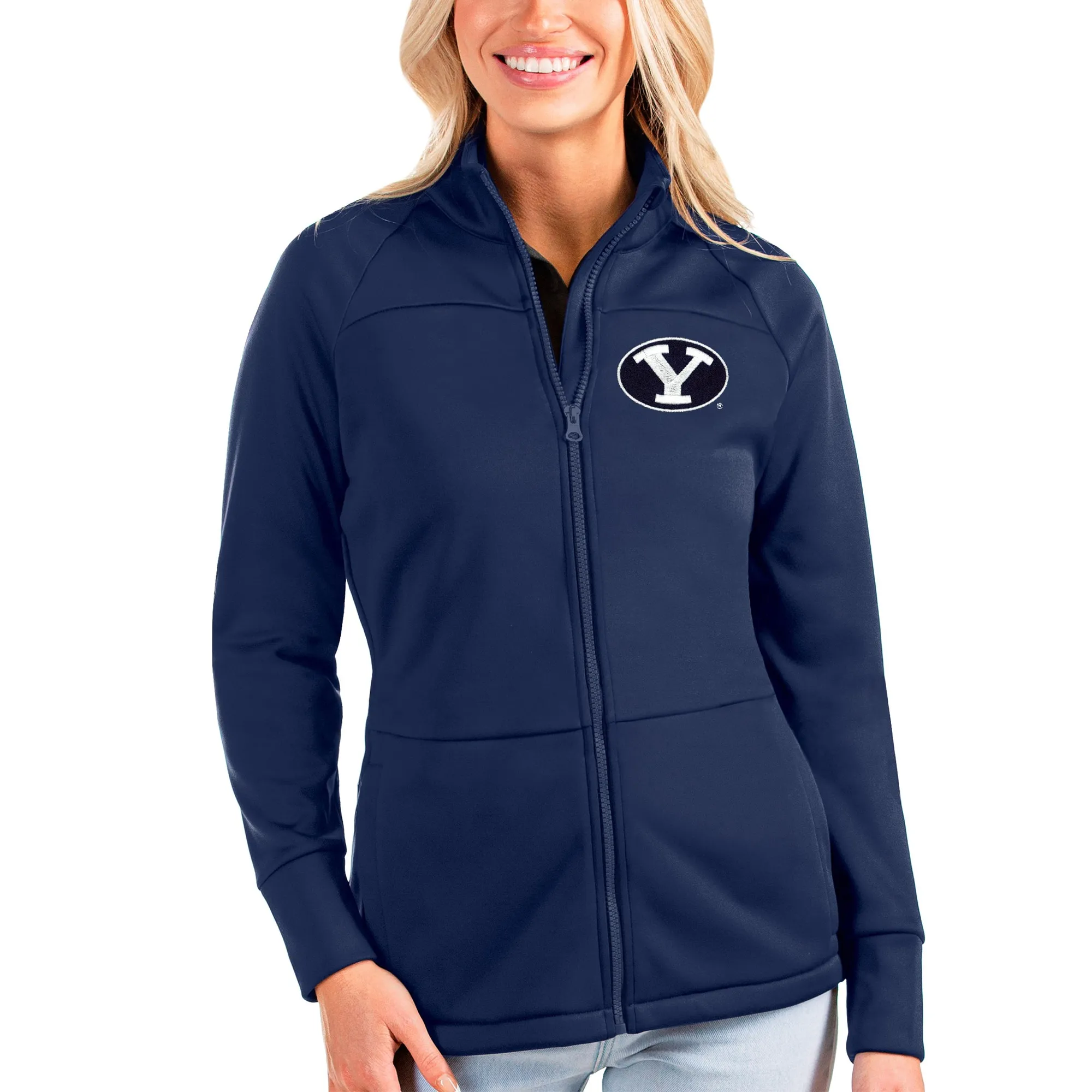 Antigua BYU Cougars Women's Navy Links Full-Zip Raglan Golf Jacket