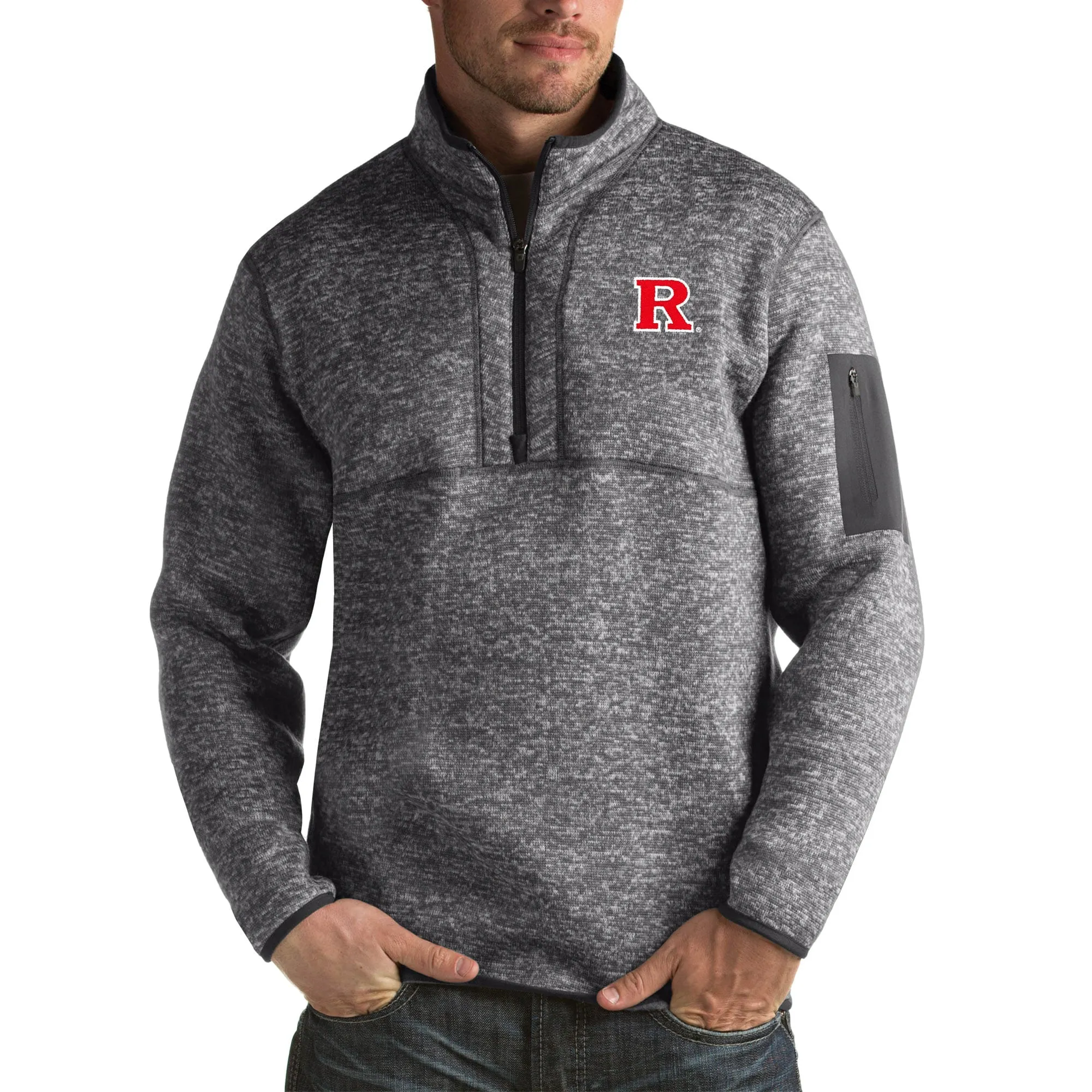 Antigua Rutgers Scarlet Knights Charcoal Fortune Big & Tall Quarter-Zip Pullover Jacket