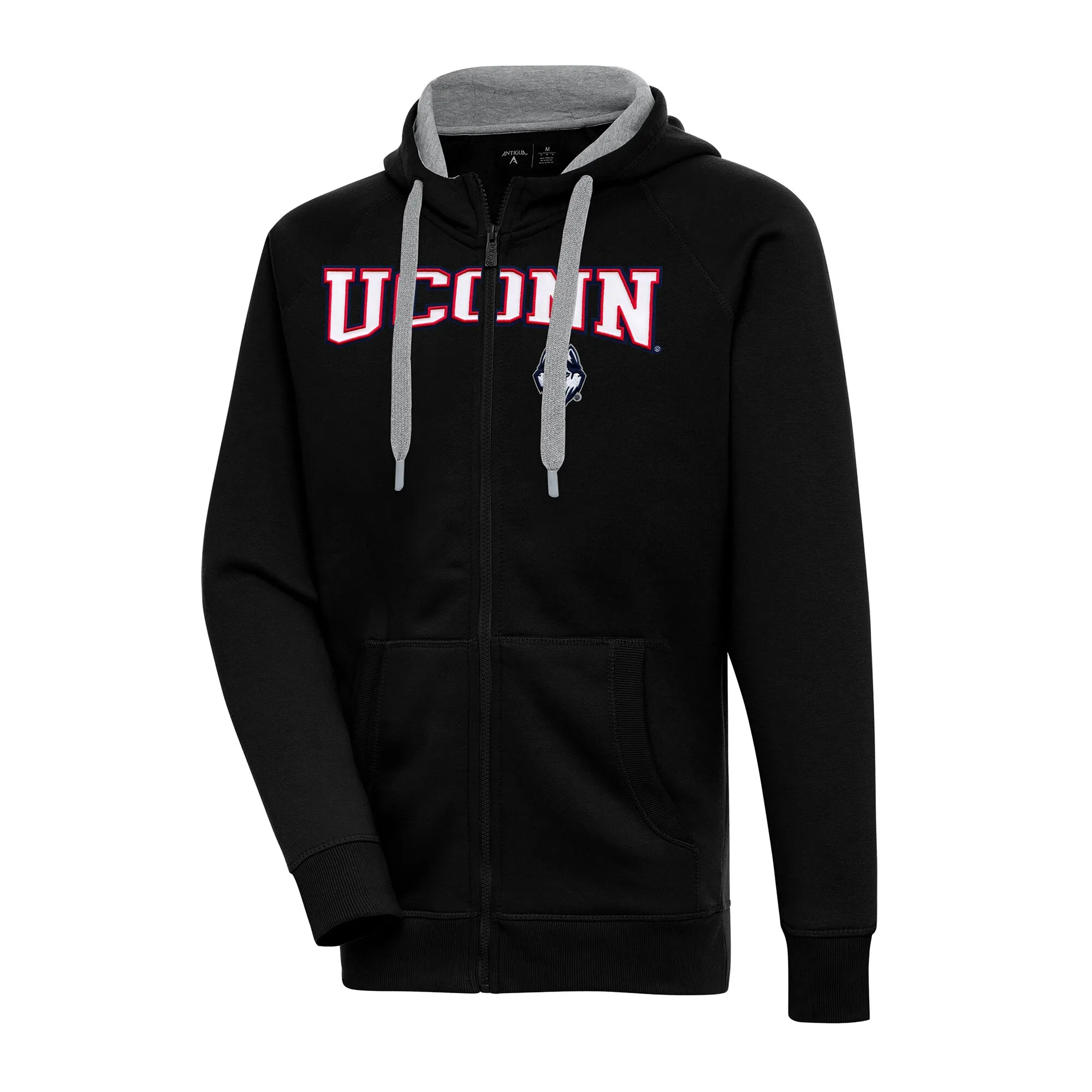 Antigua UConn Huskies Black Big & Tall Victory Raglan Full-Zip Hoodie Jacket