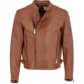 Ashwood Leather Vegetable Tanned Side Zip Biker Jacket - Tan: AWM-1716