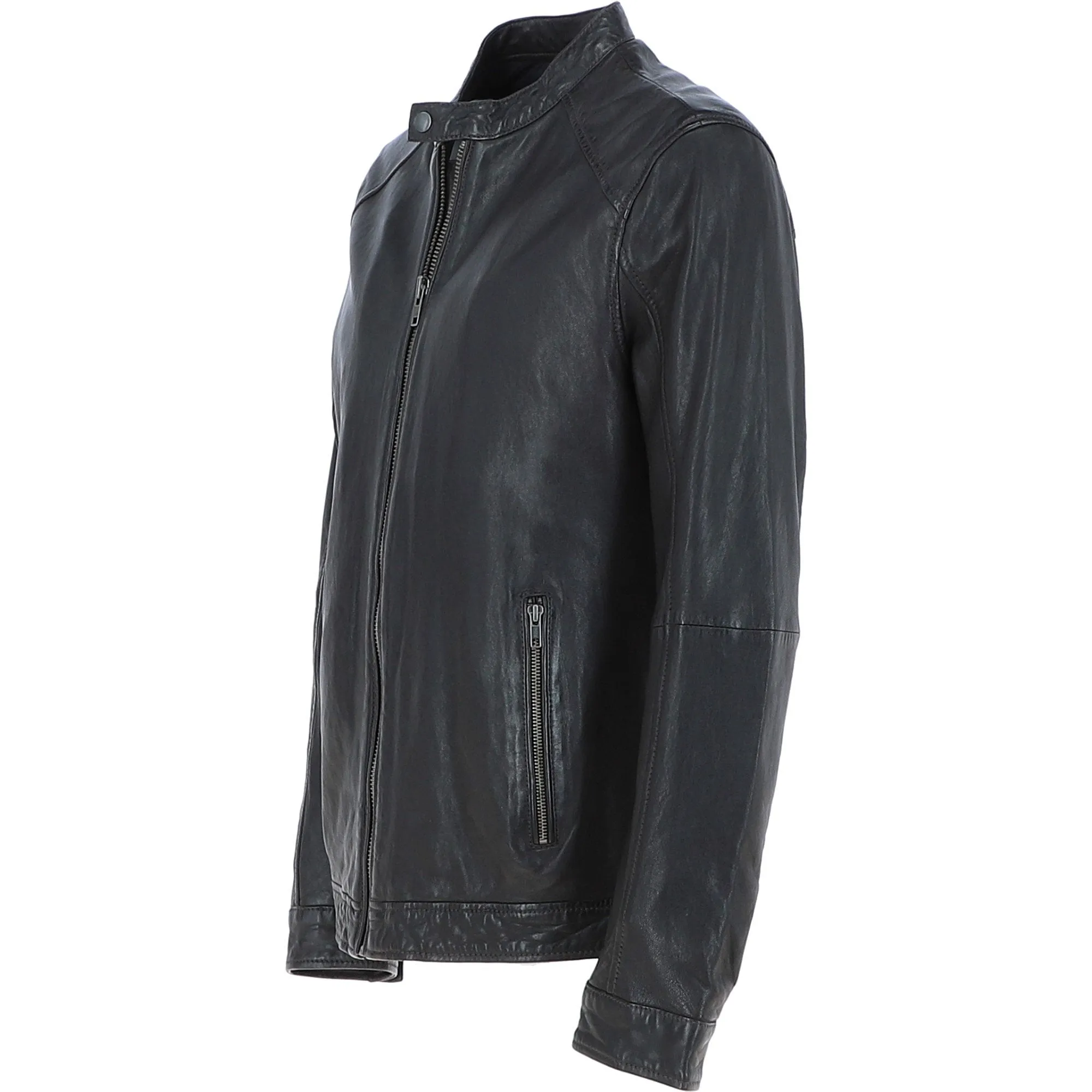 Ashwood Mens Leather Biker Jacket Dark Brown: AMJ-3