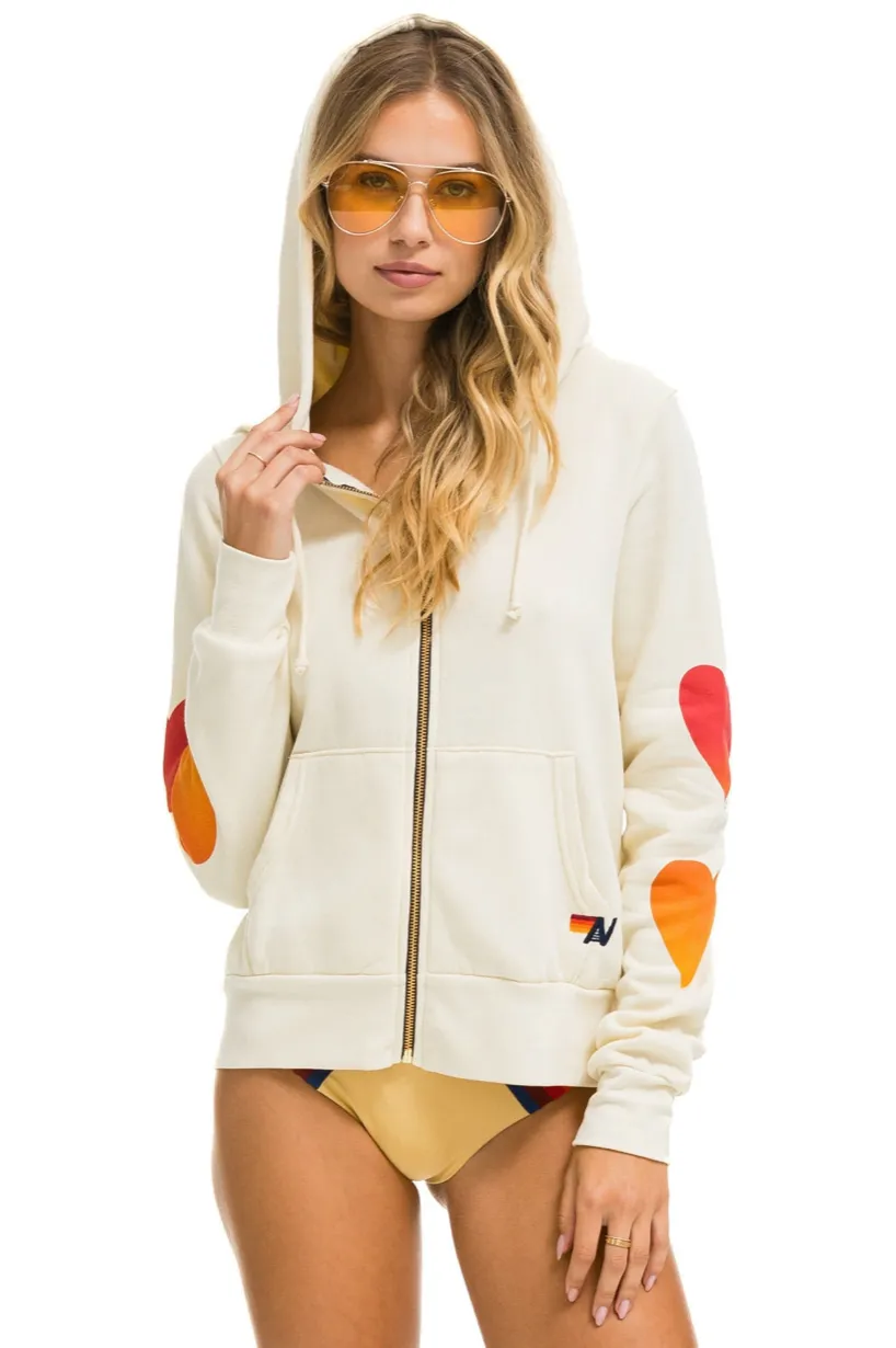 AVIATOR NATION HEART FADE 4 ZIP HOODIE - VINTAGE WHITE