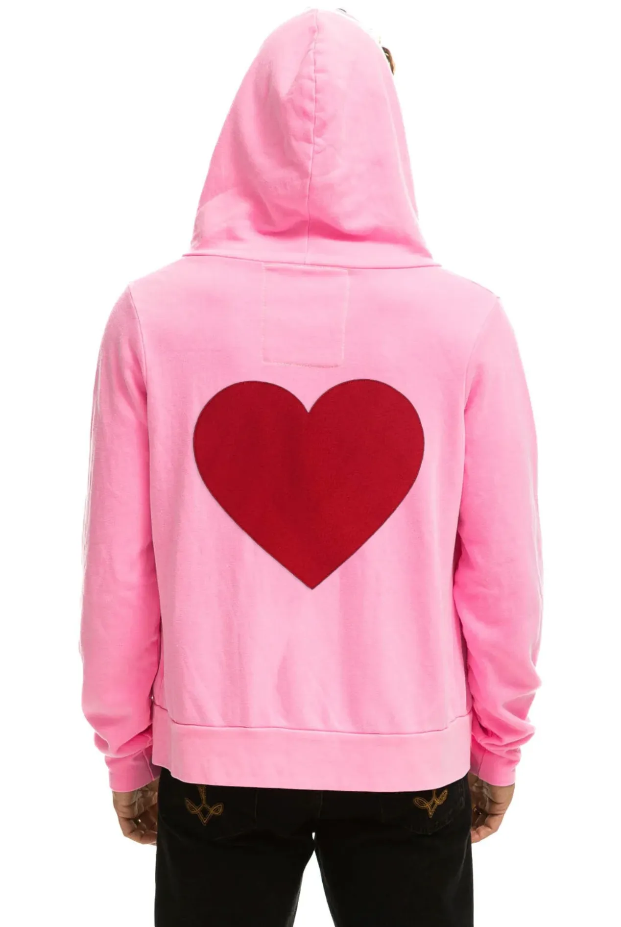 AVIATOR NATION HEART UNISEX STITCH ZIP HOODIE -NEON PINK