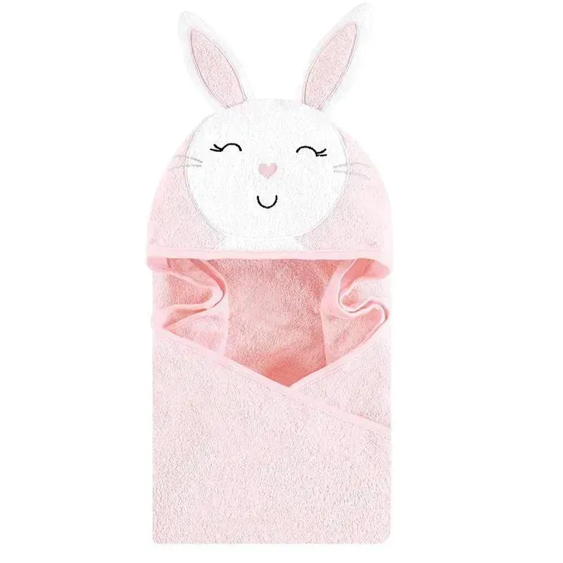 Baby Vision - Hudson Baby Cotton Animal Face Hooded Towel, Pink Bunny