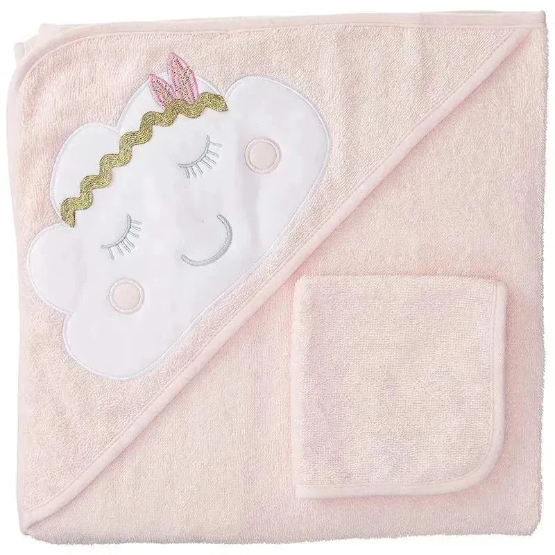 Baby Vision - Hudson Baby Cotton Hooded Towel and Washcloth, Boho Cloud