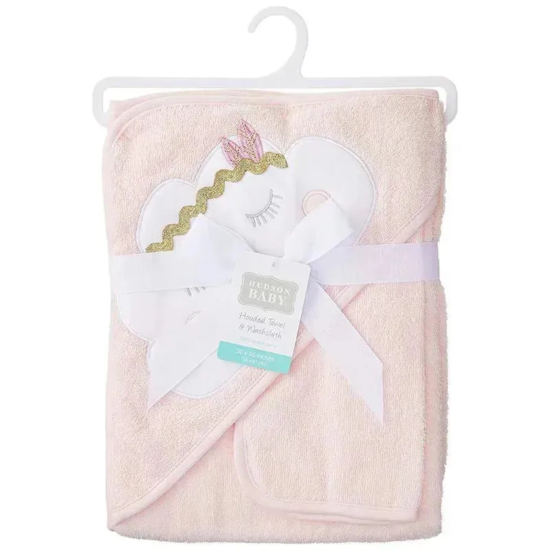 Baby Vision - Hudson Baby Cotton Hooded Towel and Washcloth, Boho Cloud