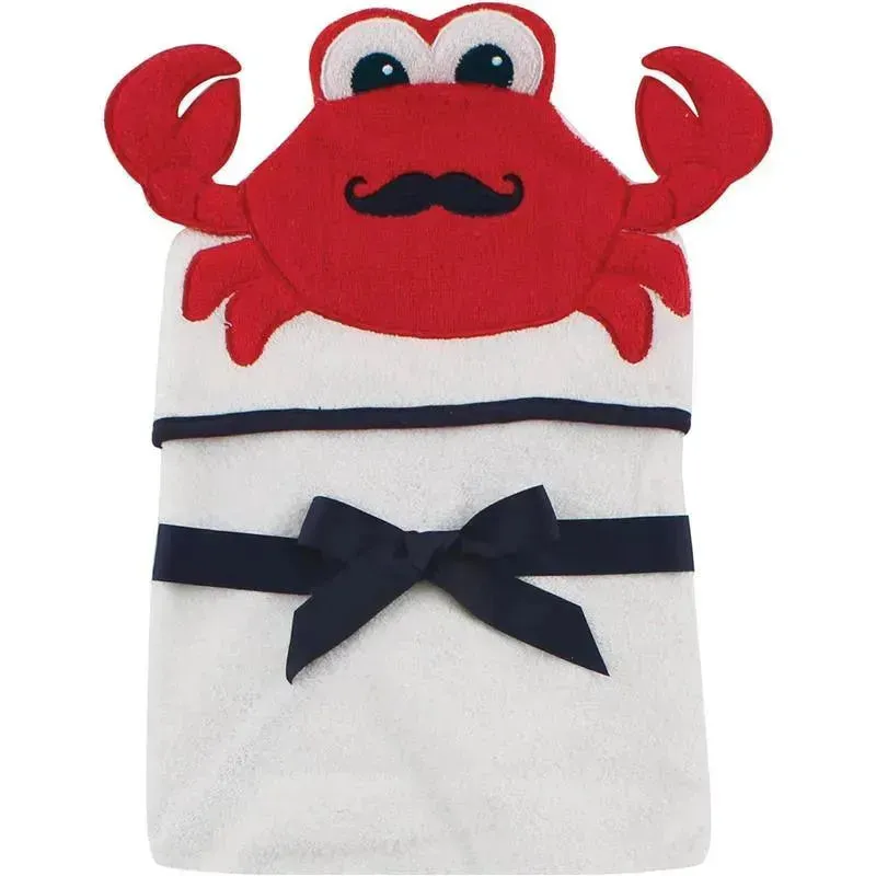 Baby Vision - Hudson Baby Unisex Baby Cotton Animal Face Hooded Towel, Mr Crab