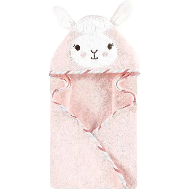 Baby Vision - Hudson Baby Unisex Baby Cotton Animal Face Hooded Towel, Pink Llama