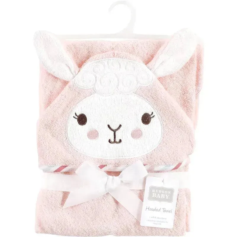 Baby Vision - Hudson Baby Unisex Baby Cotton Animal Face Hooded Towel, Pink Llama