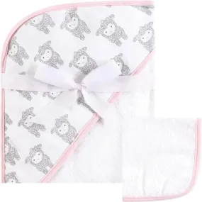 Baby Vision - Hudson Baby Unisex Baby Cotton Hooded Towel and Washcloth, Little Lamb