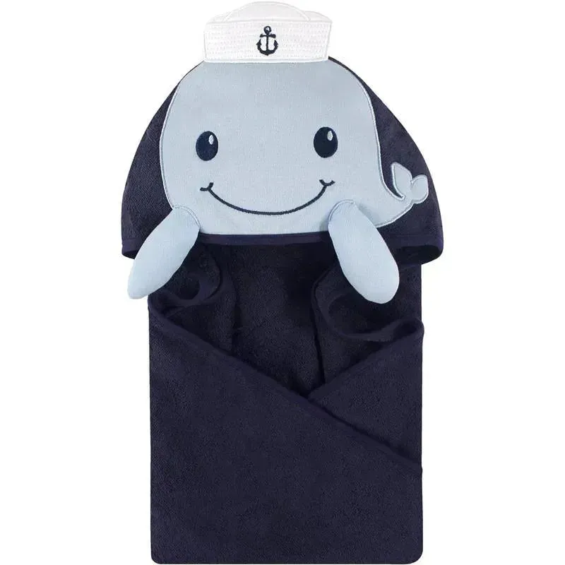 Baby Vision - Little Treasure Unisex Baby Cotton Animal Face Hooded Towel, Sailor Whale