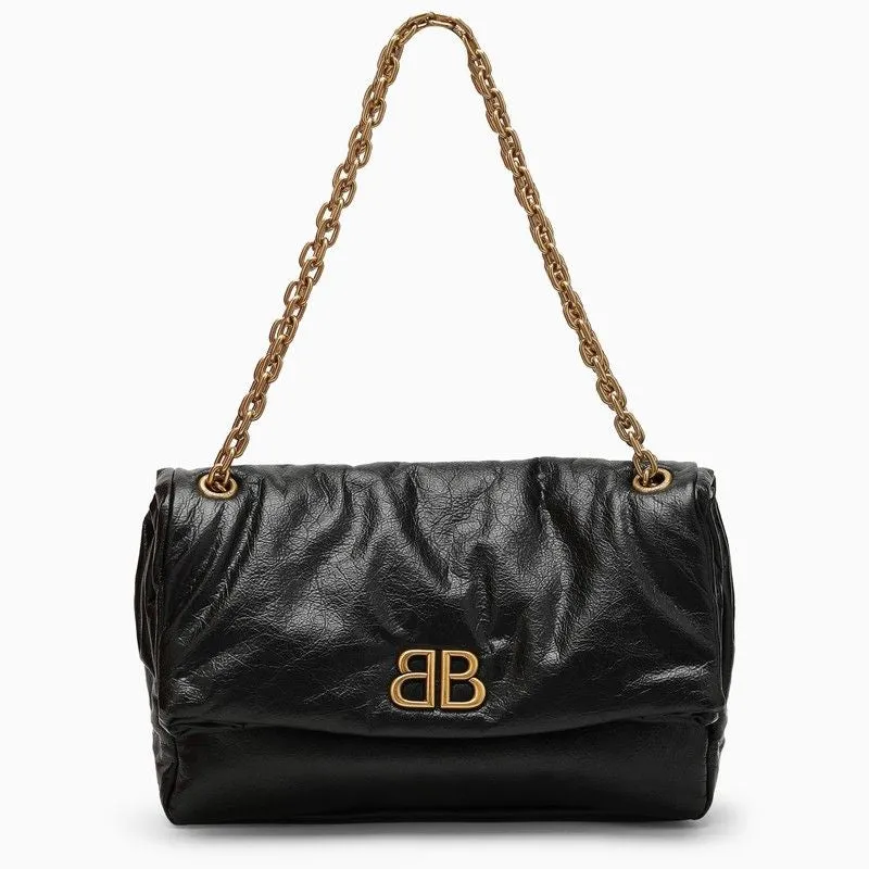 BALENCIAGA Monaco Chain Mini M Shoulder Handbag - Elegant Black