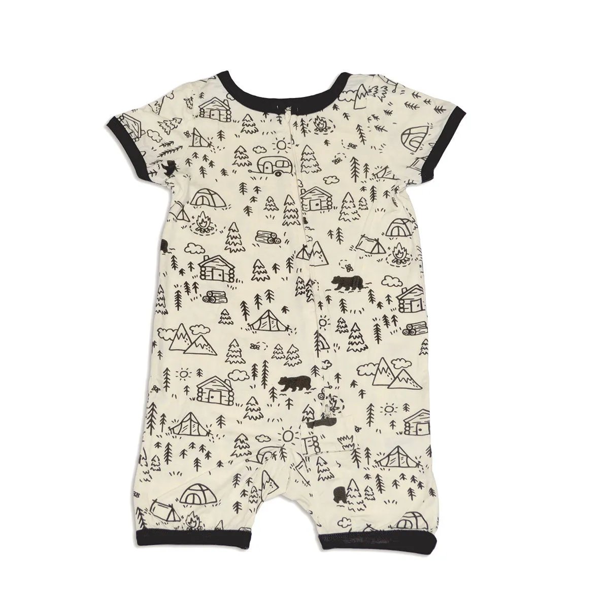 Bamboo Short Sleeve Zippy Romper (Doodle Camp Print)