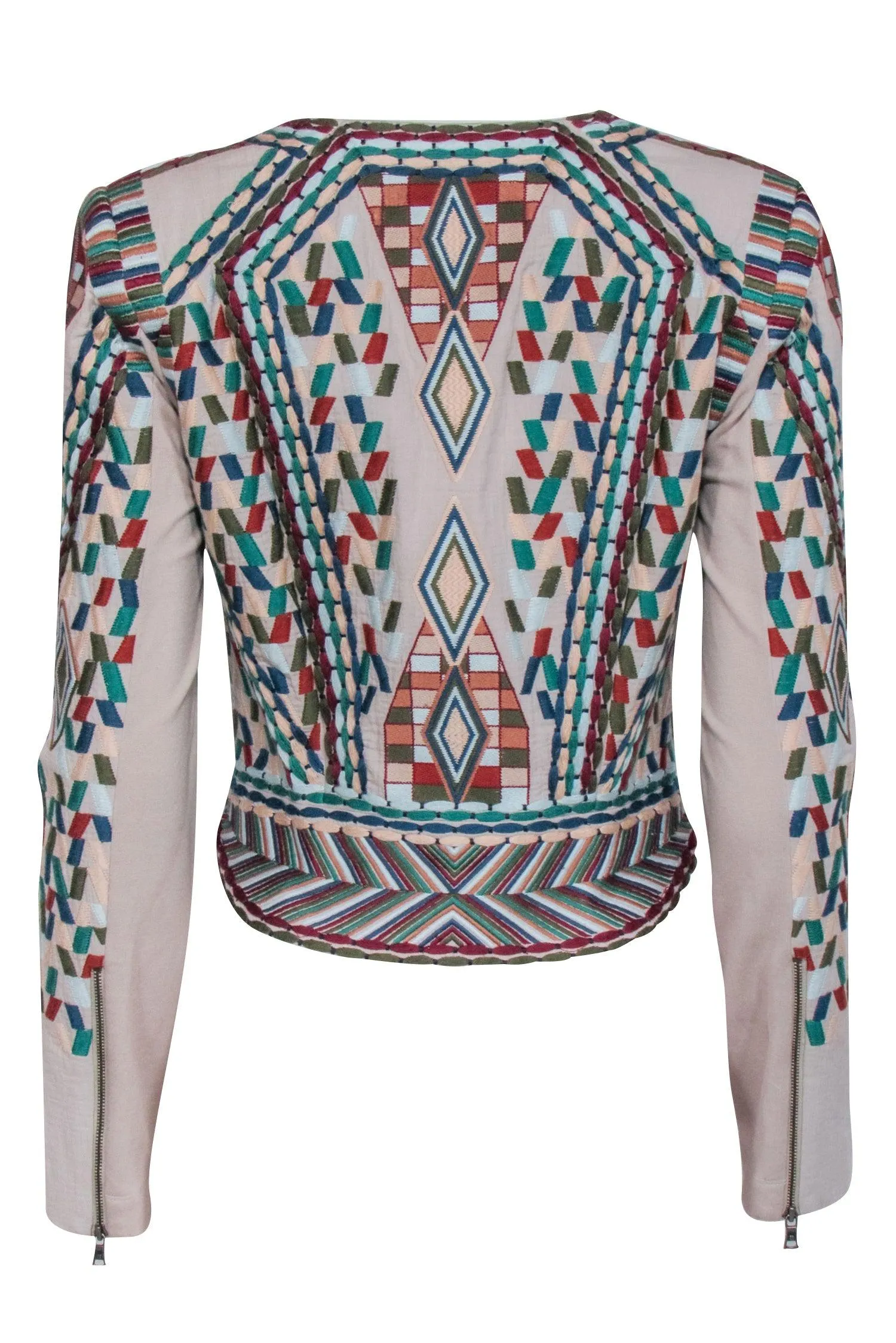 BCBG Max Azria Runway- Blush w/ Multi Color Embroidered Moto Zip Jacket Sz S