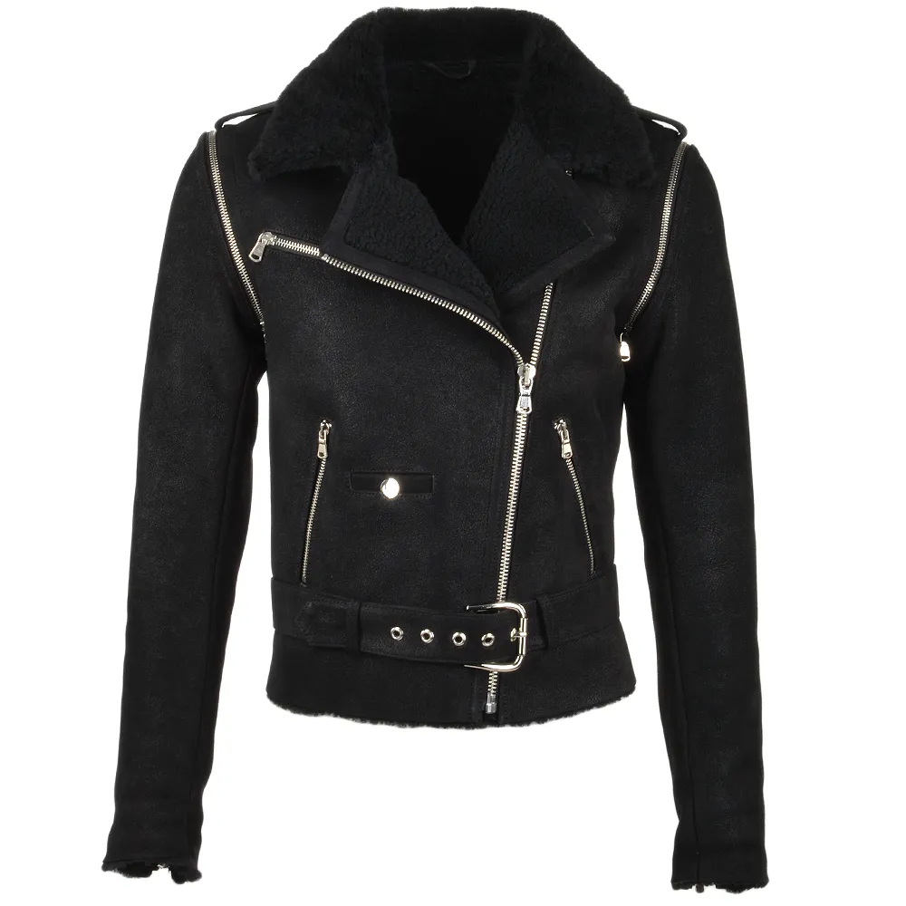 Belted Biker 2-in-1 Biker Pilot Jacket Black/snu : Luna