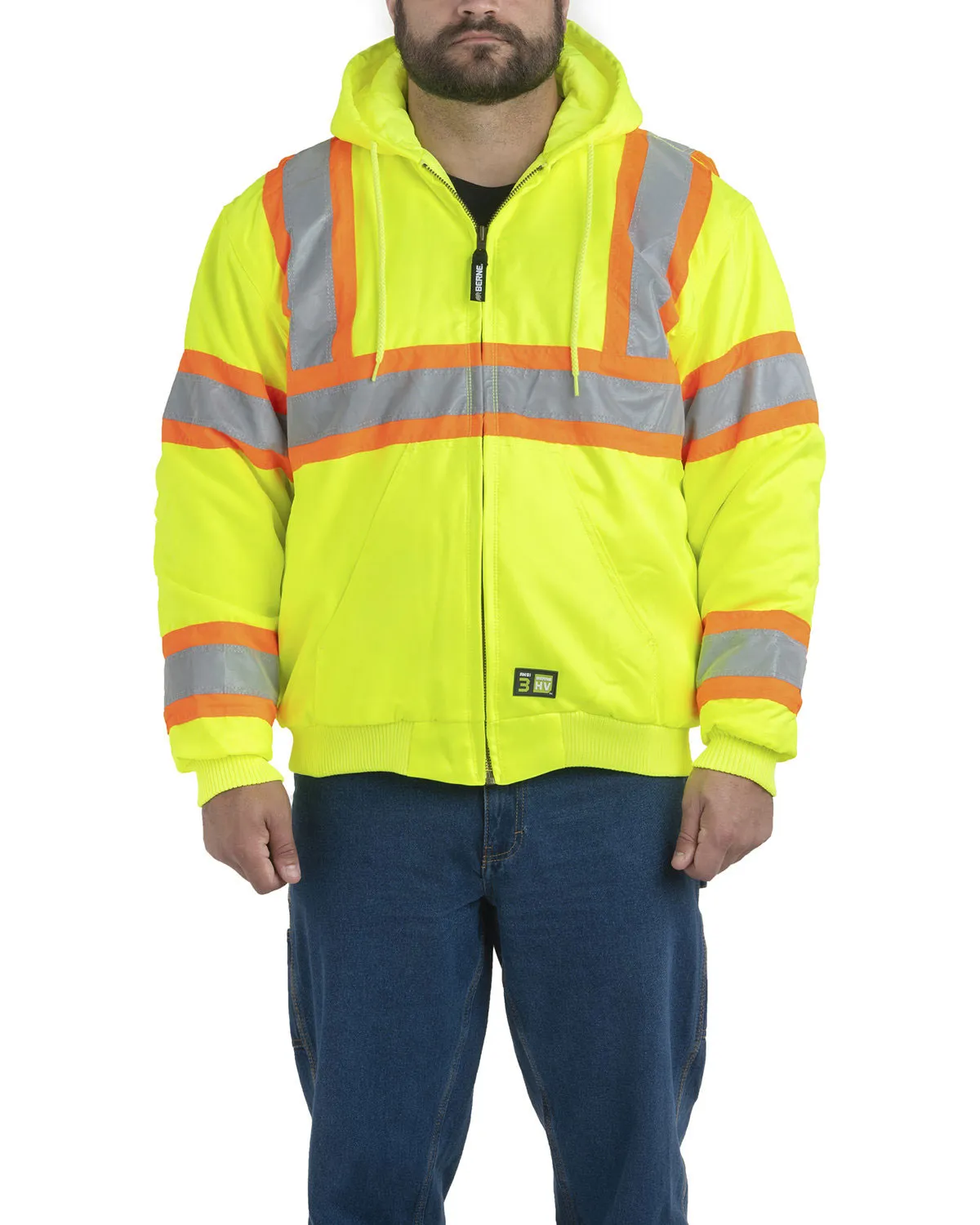 Berne HVJ571  Men's Hi-Vis Class 3 Hooded Active Jacket