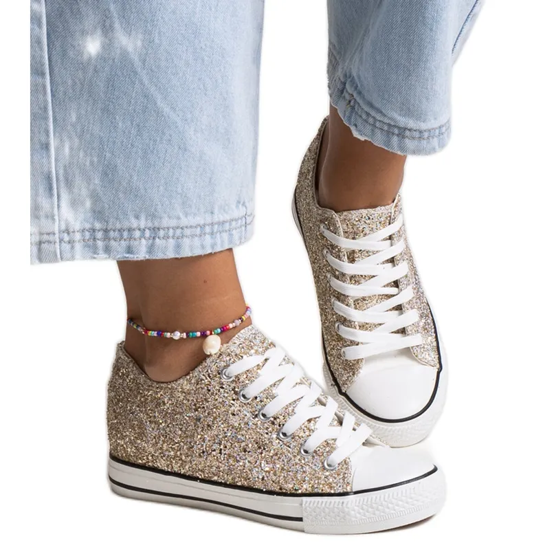 Bez marki Gold shiny Jadwa high-top sneakers golden