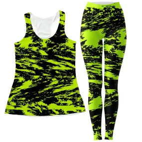 Black Lime Bolt Glitch Women's Tank and Leggings Combo