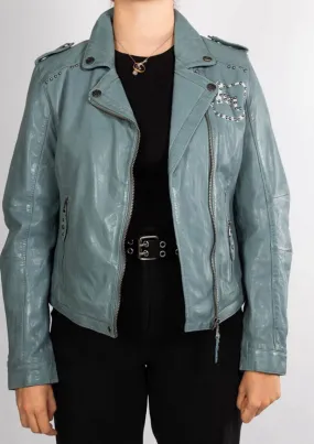 Bluestorm women's leather jacket biker style rose garden lacosta