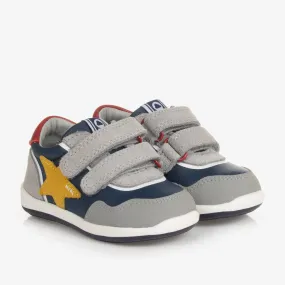 Boys Grey & Blue Leather Star Trainers