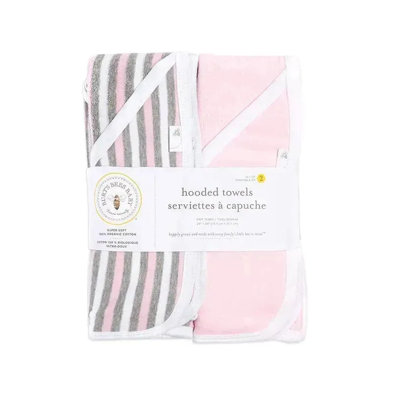 Burt's Bees - Set Of 2 Hooded Towel 100% Organic Cotton, Blossom, One Size