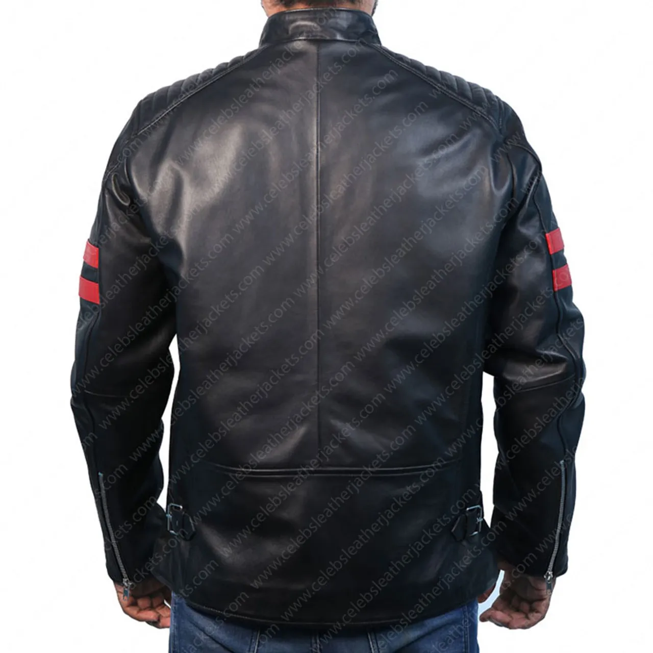 Cafe Racer Red Striped Real Lambskin Leather Jacket For Men