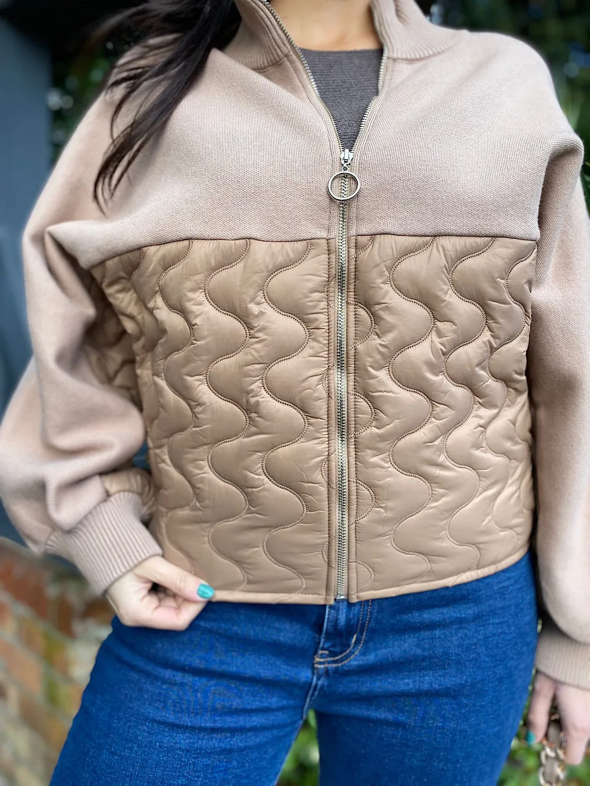 Camel Half Padded Cropped Jacket