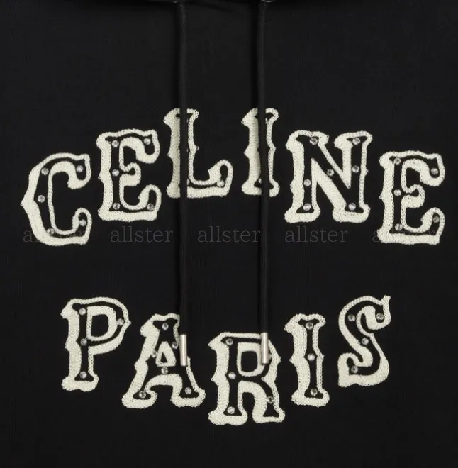 CELINE  |celine loose embroidered hoodie in cotton fleece