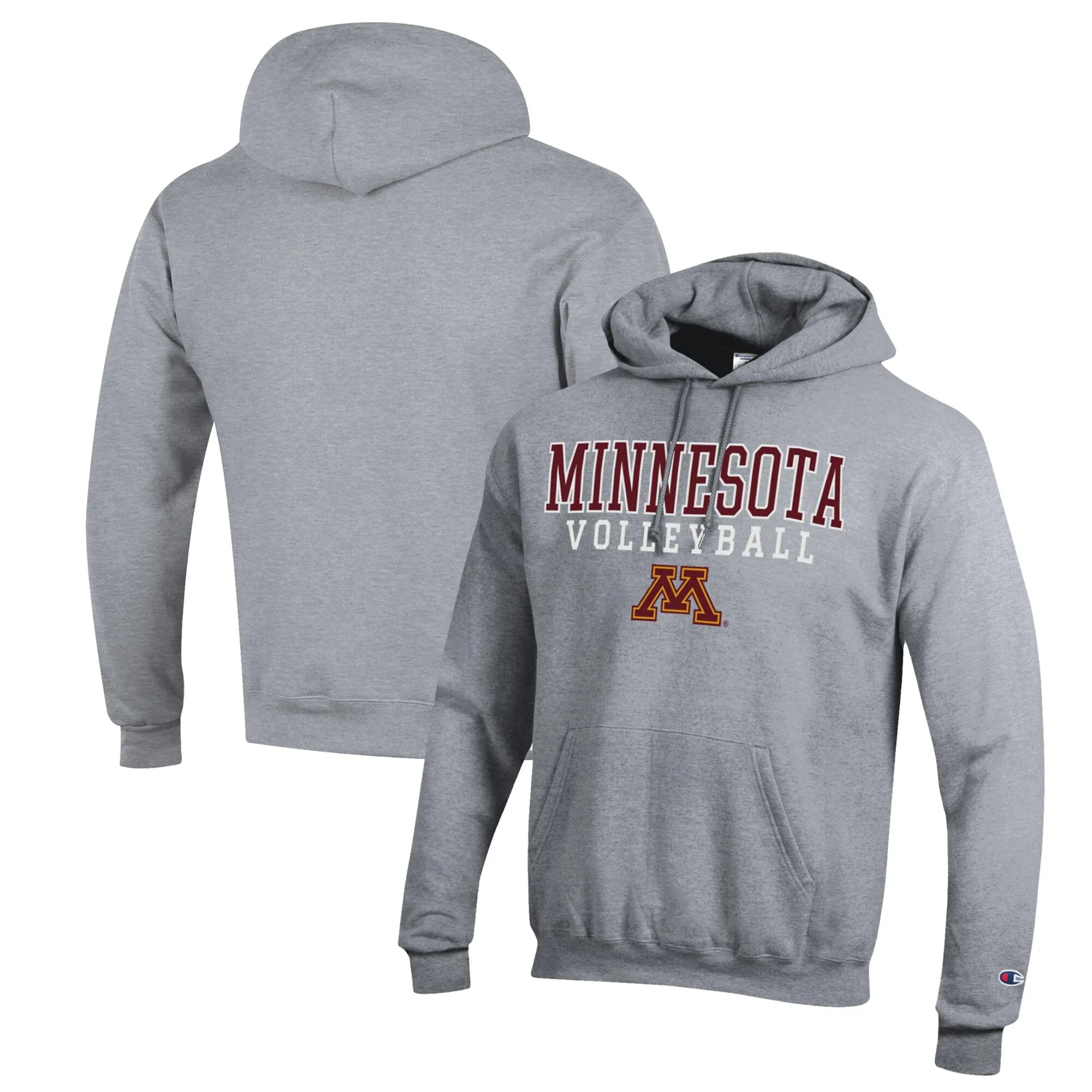 Champion Minnesota Golden Gophers Heather Gray Stack Logo Volleyball Powerblend Pullover Hoodie